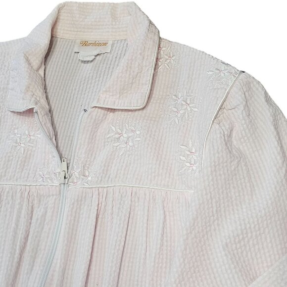 Vintage Barbizon Long Embroidered Nightgown Pajamas Pink White Seersucker Size S - Picture 4 of 16